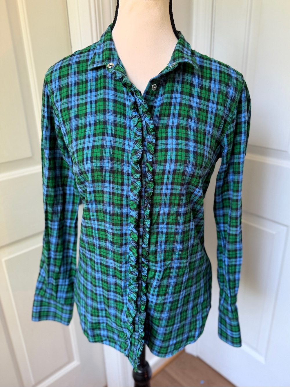 J. Crew Flannel Button Down Shirt - Blue/Green Small